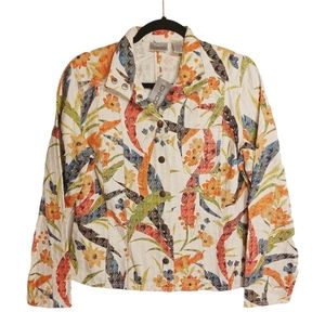 CHICO'S Abstract Colorful Gem Floral Print Button Front Jacket 1 (Medium)